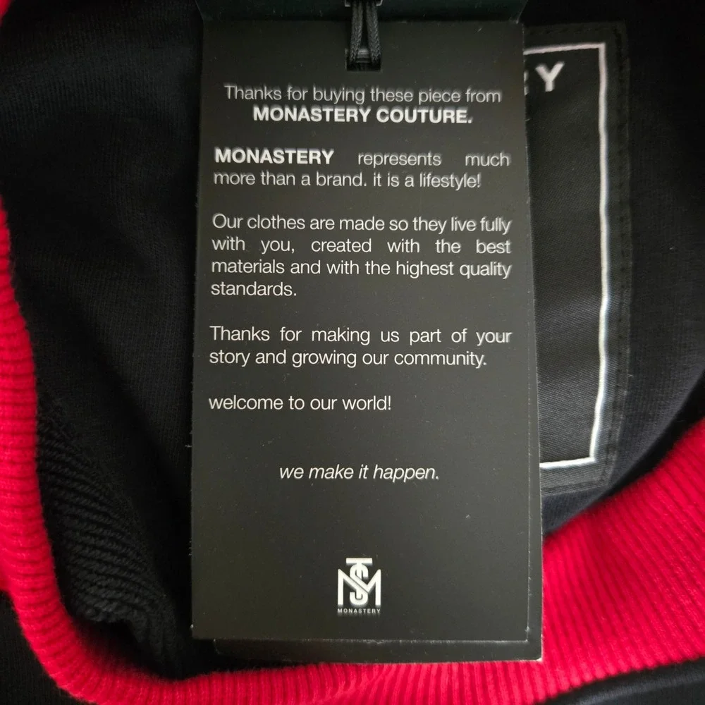NWT Monastery Couture Sweatshirt Black Red Heart Luxury Cotton Mens M Streetwear - Picture 4 of 10